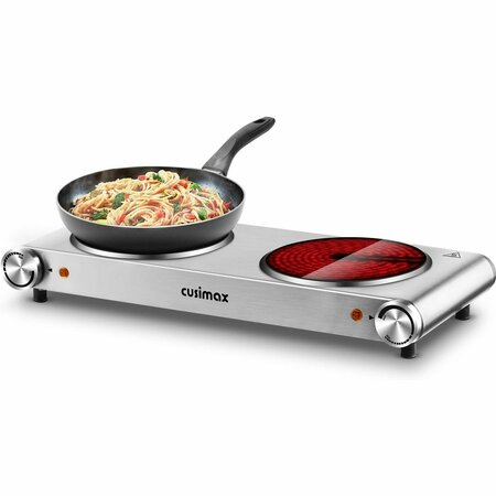 CUSIMAX 1800W Electric Double Hot Plate, Portable Burner for cooking, Electric Infrared Stove, Silver CMIP-B180S